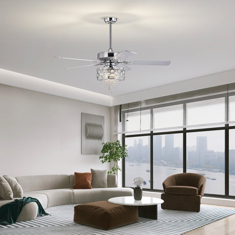 Misty Valley 52in. Modern Glam Chrome Crystal Reversible Ceiling Fan with Light,Remote Control Ceiling Fan for Living Room