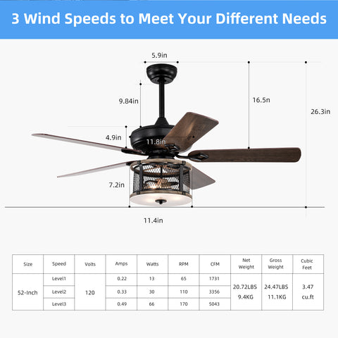 Misty Valley 52in. Industrial 5-Blade Black Reversible Ceiling Fan with Light, Remote Control
