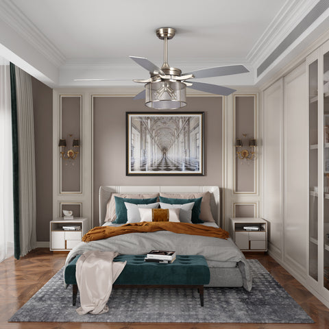 Misty Valley 52in. Modern Glam Brushed Nickel Crystal Ceiling Fan with Light Kit and Remote Control