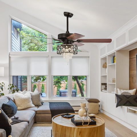 Misty Valley 52in. Industrial Black Ceiling Fan with Light, Remote Control,Wood Ceiling Fan for Living Room