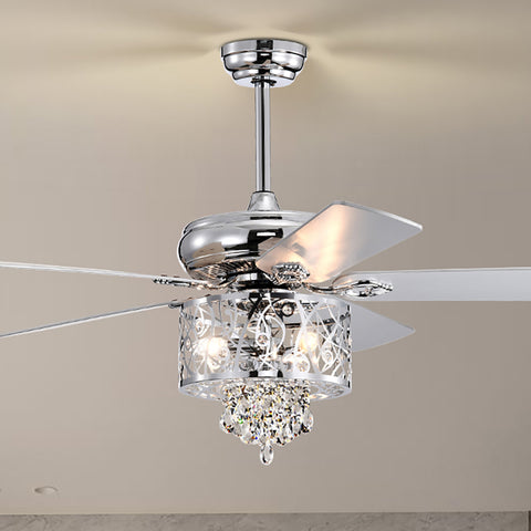 Misty Valley 52in. Modern Chrome Crystal Reversible Ceiling Fan with Light Remote Control, for Living Room,Bedroom