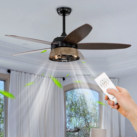 Misty Valley 52in. Modern Industrial Black Ceiling Fan with Remote, Wood Ceiling Fan for Patio Living Room