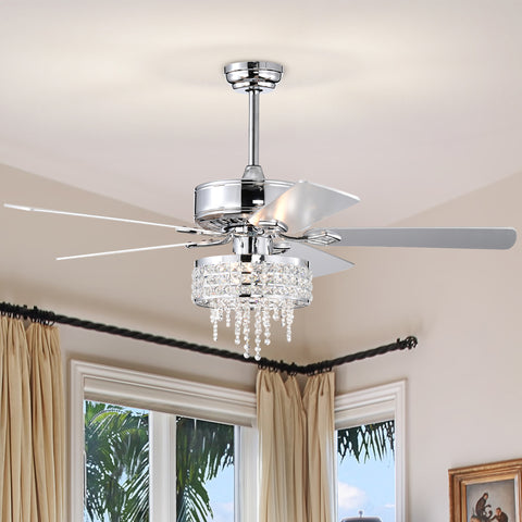 Misty Valley 52in. Modern Glam Crystal Reversible Ceiling Fan with Light for Living Room