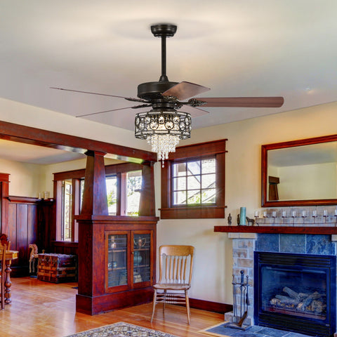 Misty Valley 52in. Industrial Black Ceiling Fan with Light, Remote Control,Wood Ceiling Fan for Living Room