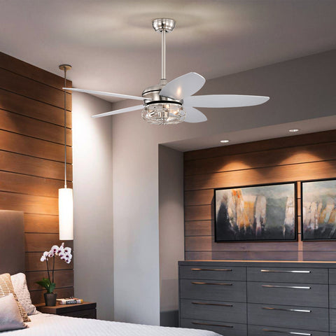 Misty Valley 52in. Industrial Brush Nickel Ceiling Fans with Light,Remote Control Ceiling Fan with for Living Room