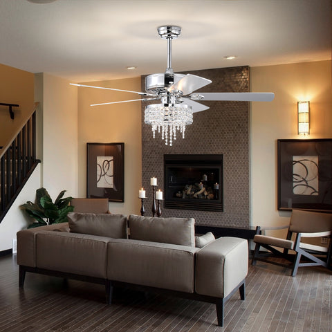 Misty Valley 52in. Modern Glam Crystal Reversible Ceiling Fan with Light for Living Room