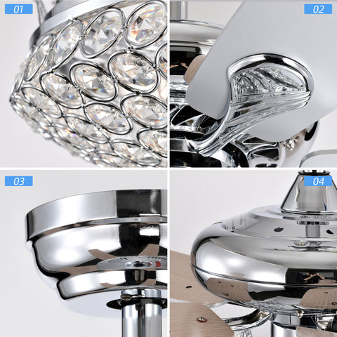 Misty Valley 52in. Modern Crystal Chrome Ceiling Fan with Light,5 Reversible Blade Remote Control Ceiling Fan for Living Room