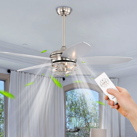 Misty Valley 52in. Industrial Brush Nickel Ceiling Fans with Light,Remote Control Ceiling Fan with for Living Room