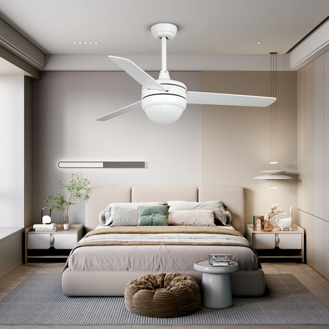 Misty Valley 50in. Modern White Ceiling Fan with Light, Remote Control Quiet Reversible Motor Ceiling Fan For Patio Living Room,