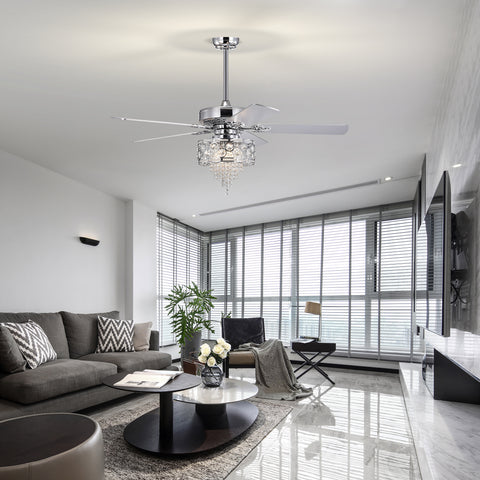 Misty Valley 52in. Modern Glam Chrome Crystal Reversible Ceiling Fan with Light,Remote Control Ceiling Fan for Living Room