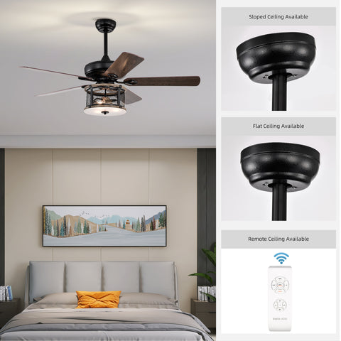 Misty Valley 52in. Industrial 5-Blade Black Reversible Ceiling Fan with Light, Remote Control