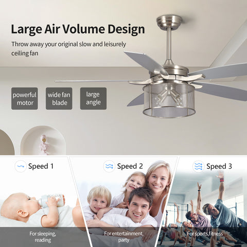 Misty Valley 52in. Modern Glam Brushed Nickel Crystal Ceiling Fan with Light Kit and Remote Control