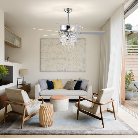 Misty Valley 52in. Modern Glam Crystal Reversible Ceiling Fan with Light for Living Room