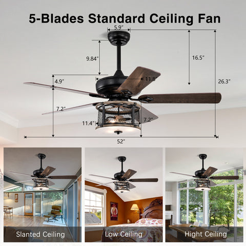 Misty Valley 52in. Industrial 5-Blade Black Reversible Ceiling Fan with Light, Remote Control