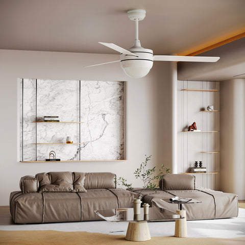 Misty Valley 50in. Modern White Ceiling Fan with Light, Remote Control Quiet Reversible Motor Ceiling Fan For Patio Living Room,