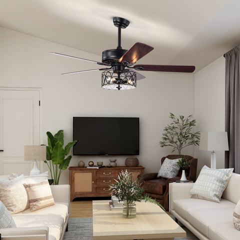 Misty Valley 52in. Ceiling Fan with Light and Remote Control, Ceiling Fan with 5 Blades for Patio Living Room, Bedroom, AC Motor,Industrial style, Matte Black