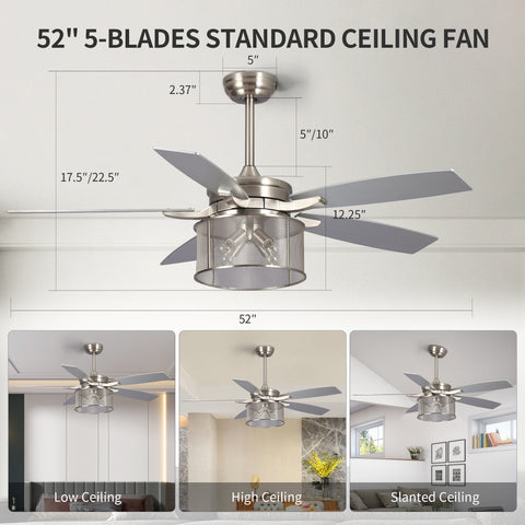 Misty Valley 52in. Modern Glam Brushed Nickel Crystal Ceiling Fan with Light Kit and Remote Control