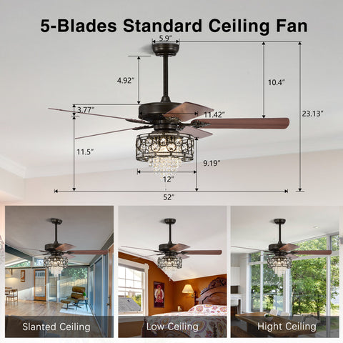 Misty Valley 52in. Industrial Black Ceiling Fan with Light, Remote Control,Wood Ceiling Fan for Living Room