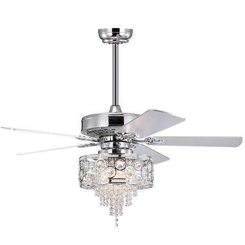 Misty Valley 52in. Modern Glam Chrome Crystal Reversible Ceiling Fan with Light,Remote Control Ceiling Fan for Living Room