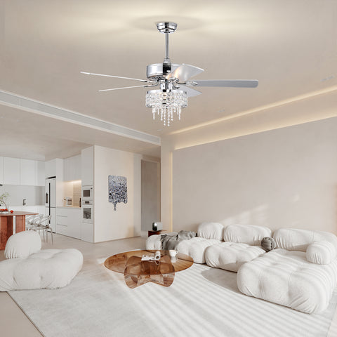 Misty Valley 52in. Modern Glam Crystal Reversible Ceiling Fan with Light for Living Room