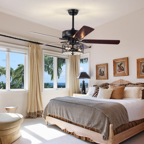 Misty Valley 52in. Ceiling Fan with Light and Remote Control, Ceiling Fan with 5 Blades for Patio Living Room, Bedroom, AC Motor,Industrial style, Matte Black