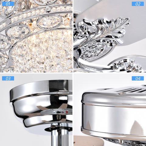 Misty Valley 52in. Modern Glam Chrome Crystal Reversible Ceiling Fan with Light,Remote Control Ceiling Fan for Living Room