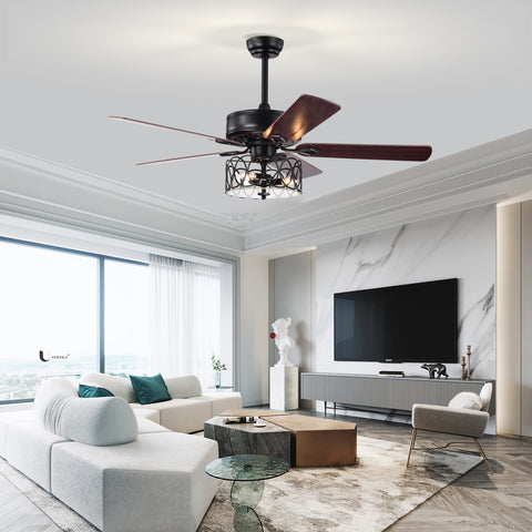 Misty Valley 52in. Ceiling Fan with Light and Remote Control, Ceiling Fan with 5 Blades for Patio Living Room, Bedroom, AC Motor,Industrial style, Matte Black