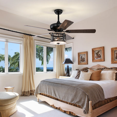Misty Valley 52in. Industrial 5-Blade Black Reversible Ceiling Fan with Light, Remote Control