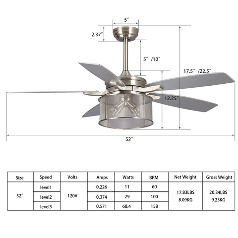 Misty Valley 52in. Modern Glam Brushed Nickel Crystal Ceiling Fan with Light Kit and Remote Control