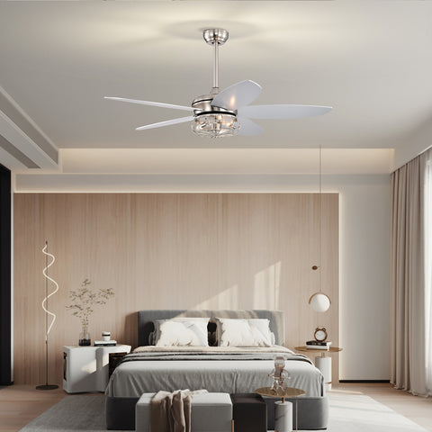 Misty Valley 52in. Industrial Brush Nickel Ceiling Fans with Light,Remote Control Ceiling Fan with for Living Room