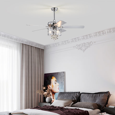 Misty Valley 52in. Modern Chrome Crystal Reversible Ceiling Fan with Light Remote Control, for Living Room,Bedroom