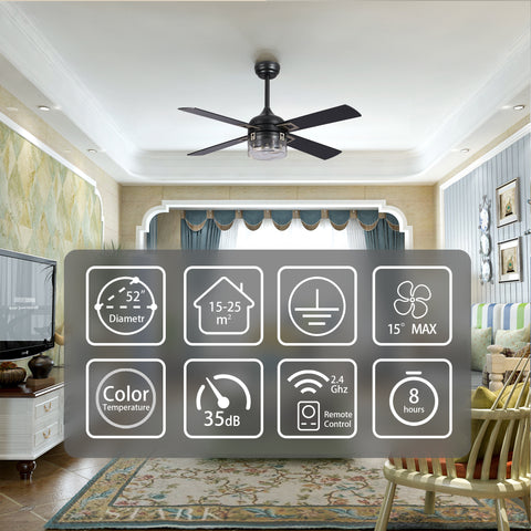 Misty Valley 48in. Modern Industrial Black Reversible Low Profile Ceiling Fan with Light For Living Room
