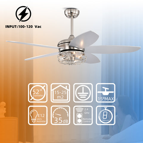 Misty Valley 52in. Industrial Brush Nickel Ceiling Fans with Light,Remote Control Ceiling Fan with for Living Room