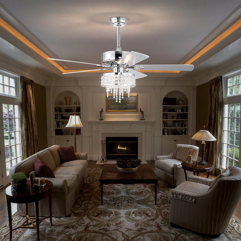 Misty Valley 52in. Modern Glam Crystal Reversible Ceiling Fan with Light for Living Room