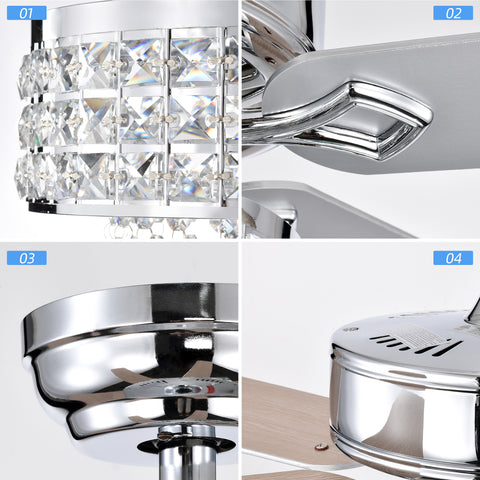Misty Valley 52in. Modern Glam Crystal Reversible Ceiling Fan with Light for Living Room