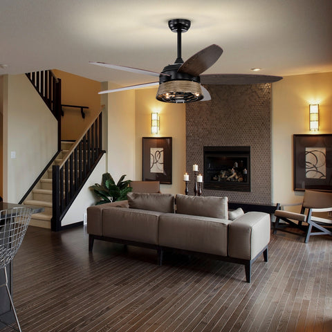 Misty Valley 52in. Modern Industrial Black Ceiling Fan with Remote, Wood Ceiling Fan for Patio Living Room