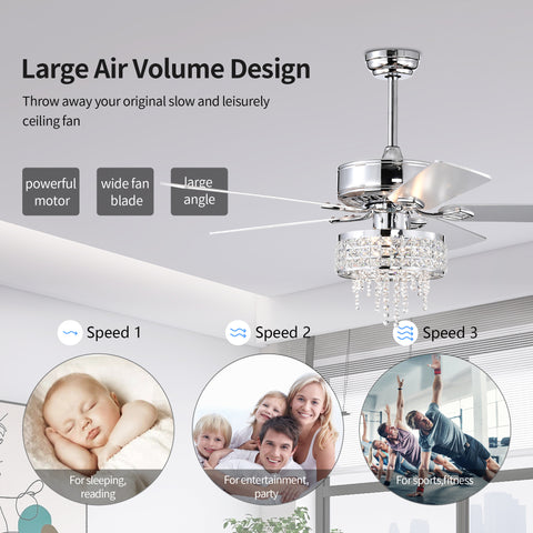 Misty Valley 52in. Modern Glam Crystal Reversible Ceiling Fan with Light for Living Room