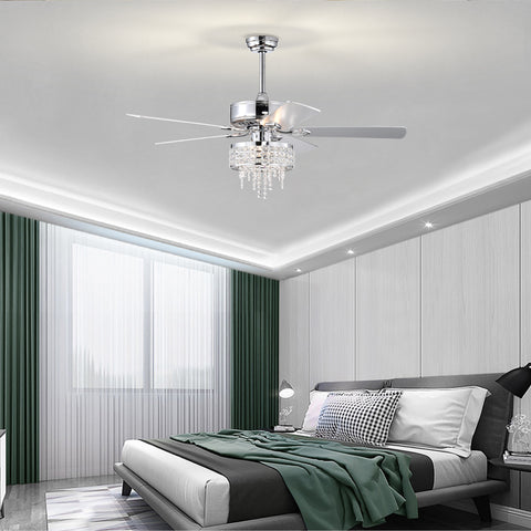 Misty Valley 52in. Modern Glam Crystal Reversible Ceiling Fan with Light for Living Room