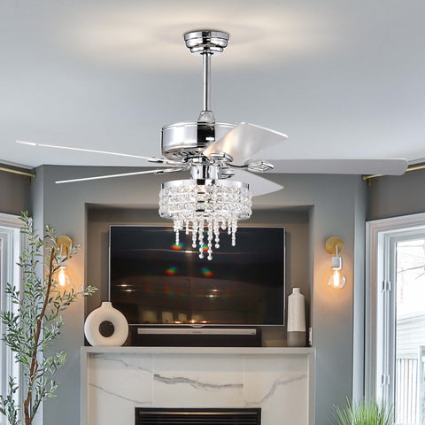 Misty Valley 52in. Modern Glam Crystal Reversible Ceiling Fan with Light for Living Room
