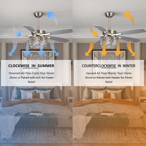 Misty Valley 52in. Modern Glam Brushed Nickel Crystal Ceiling Fan with Light Kit and Remote Control