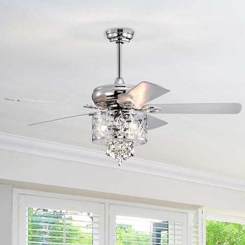 Misty Valley 52in. Modern Chrome Crystal Reversible Ceiling Fan with Light Remote Control, for Living Room,Bedroom