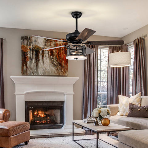 Misty Valley 52in. Industrial 5-Blade Black Reversible Ceiling Fan with Light, Remote Control