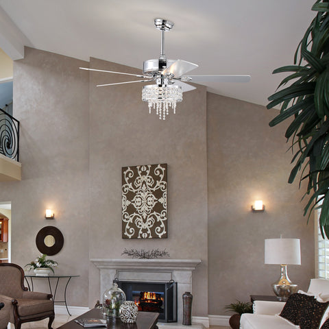 Misty Valley 52in. Modern Glam Crystal Reversible Ceiling Fan with Light for Living Room