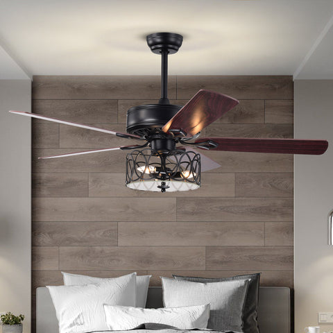 Misty Valley 52in. Ceiling Fan with Light and Remote Control, Ceiling Fan with 5 Blades for Patio Living Room, Bedroom, AC Motor,Industrial style, Matte Black