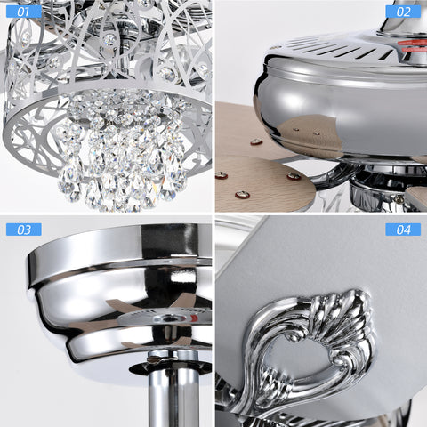 Misty Valley 52in. Modern Chrome Crystal Reversible Ceiling Fan with Light Remote Control, for Living Room,Bedroom
