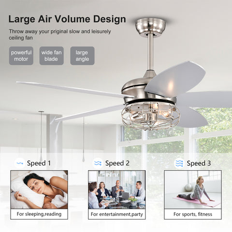 Misty Valley 52in. Industrial Brush Nickel Ceiling Fans with Light,Remote Control Ceiling Fan with for Living Room