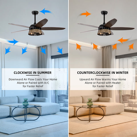 Misty Valley 52in. Modern Industrial Black Ceiling Fan with Remote, Wood Ceiling Fan for Patio Living Room