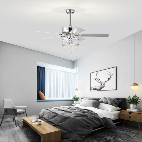 Misty Valley 52in. Modern Glam Crystal Reversible Ceiling Fan with Light for Living Room