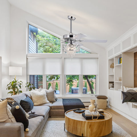 Misty Valley 52in. Modern Glam Chrome Crystal Reversible Ceiling Fan with Light,Remote Control Ceiling Fan for Living Room