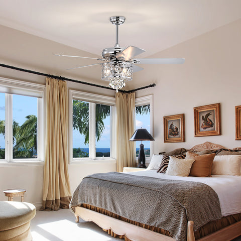 Misty Valley 52in. Modern Chrome Crystal Reversible Ceiling Fan with Light Remote Control, for Living Room,Bedroom